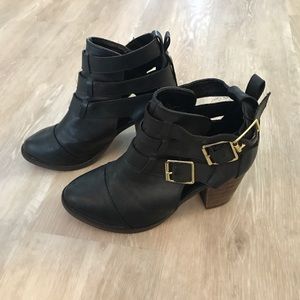Short black buckle booties